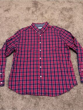 Nautica Shirt Mens XL Red Plaid Check Long Sleeve Button Down Pocket Logo